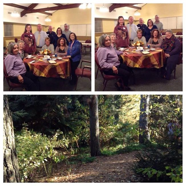 Above:  Some of the retreatants during social hour and  a beautiful path on the property of the Retreat Center.
